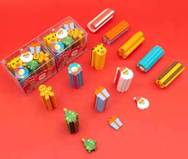 TEMSON Merry Christmas Erasers for Kids - Christmas Decoration Colorful Pencil Erasers for Kids, Boys, Girls, Eraser for Children School Kids, Return Gift for Kids(6 Pcs)(QH-8528) - Image 2