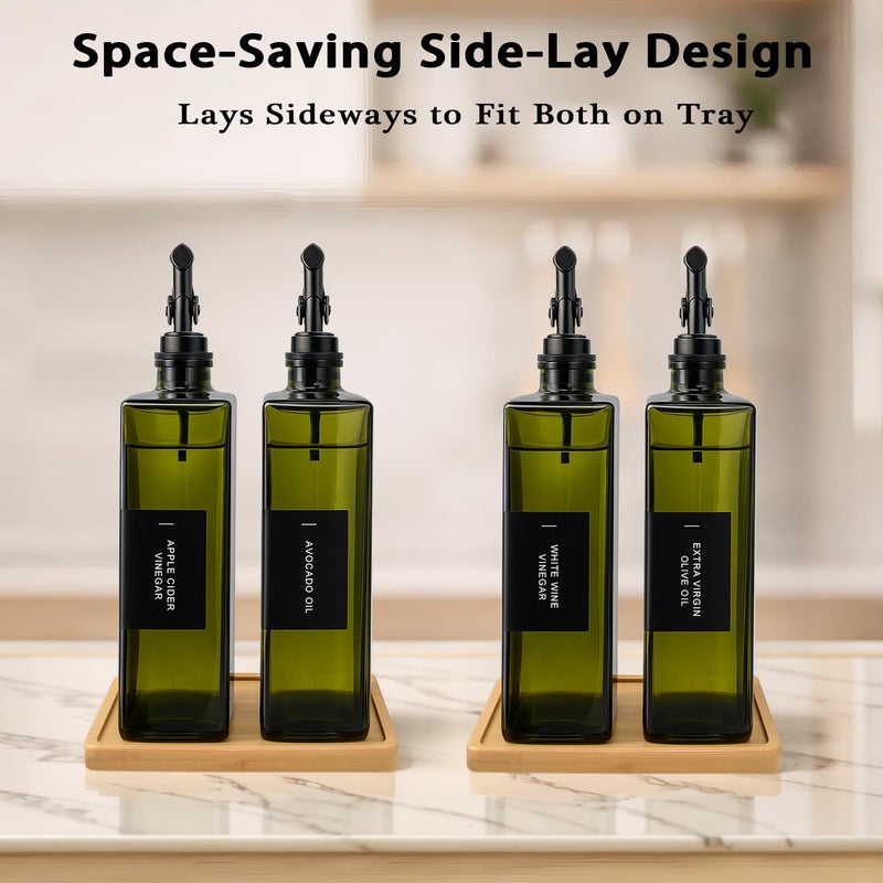 Gelury Olive Oil Dispenser Bottle for Kitchen with Bamboo Tray- 16.9oz Glass Oil and Vinegar Dispenser Set, Soy Sauce & Syrup Bottle, Modern Hostess Gift (Green, Set of 2) - Image 3