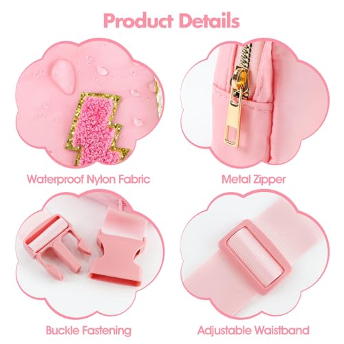 PainZieteg Fanny Pack for Girls Birthday Easter Gifts, Girls Crossbody Bag Preppy Nylon Teen Belt Bag for Graduation Travel Gifts, Light Pink Chenille L Letter - Image 5