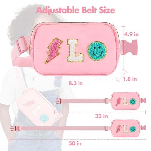 PainZieteg Fanny Pack for Girls Birthday Easter Gifts, Girls Crossbody Bag Preppy Nylon Teen Belt Bag for Graduation Travel Gifts, Light Pink Chenille L Letter - Image 4
