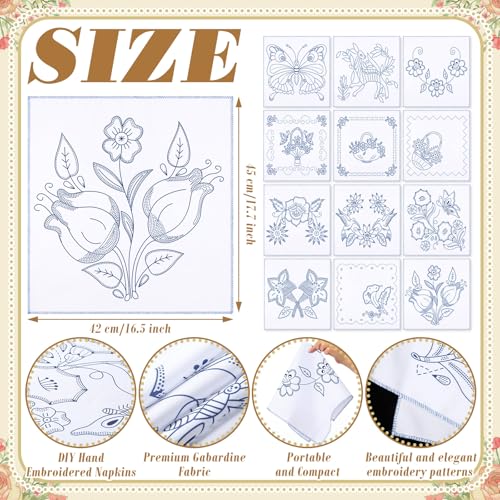 Tioncy 12 Pcs Mexican Embroidery Napkins Servilletas para Bordar a Mano Reusable Washable Mexican Napkin for Assorted Design DIY Stamped CrossStitch Embroidery Events Gifts Decor Gifting Stylish - Image 3