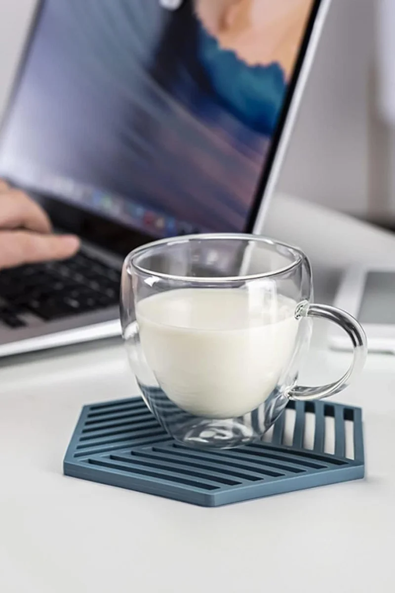 Pikas Double Glazed Double Walled Glass Mug Home Office Cup 250 ml Double Layered Heat Insulated Glass Cup with Handle
