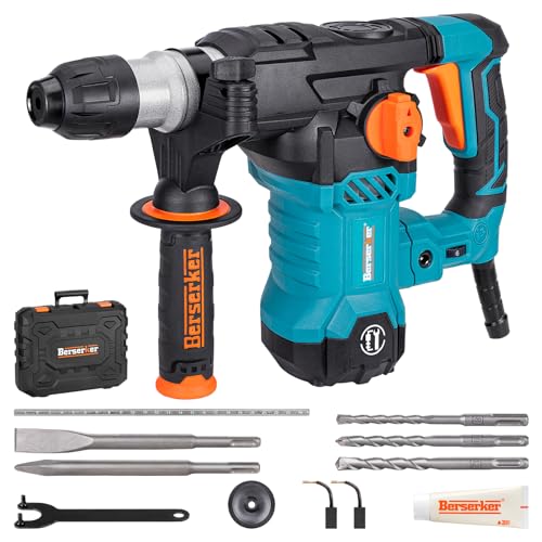 Berserker 1-1/4" SDS-Plus Rotary Hammer Drill with Vibration Control,Safety Clutch,12.5 Amp 4 Functions Corded Rotomartillo for Concrete-Including 3 Drill Bits,Flat Chisel,Point Chisel,Carrying Case - Image 1
