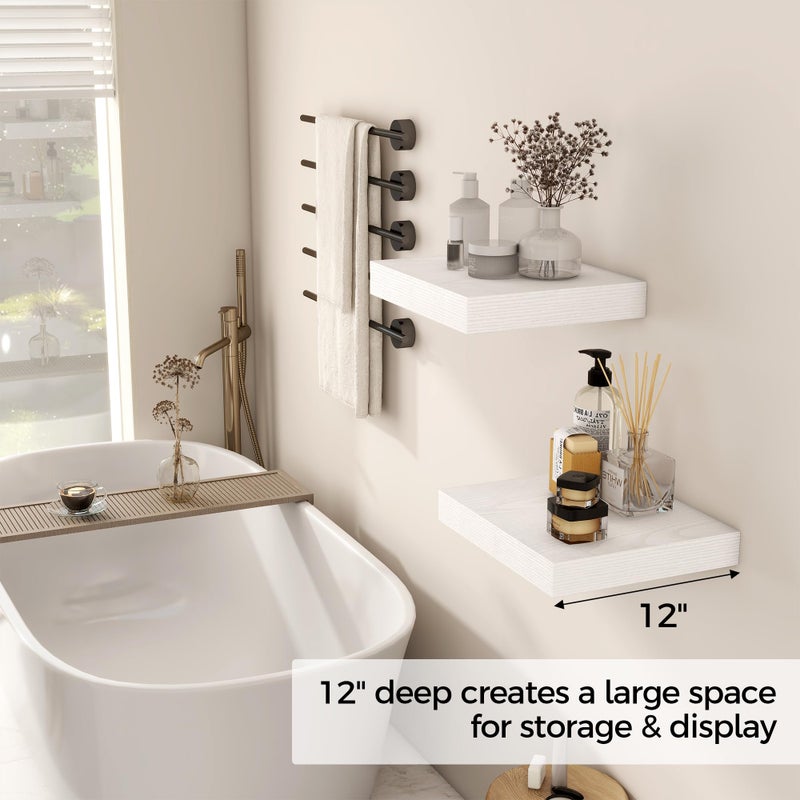 Fun Memories 30 Inch Floating Shelves White, 12 Inch Deep Floating Shelf for Books, 30 x 12 x 2 Deep & Thicked Wall Shelves for Bathroom, Living Room, Kitchen, Set of 1 - Image 3