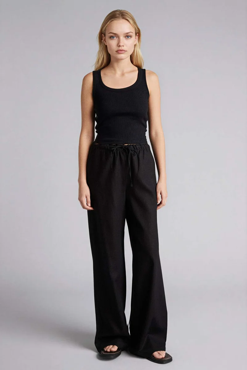 DeFacto Wide Leg Double Pocket Linen Blended Trousers