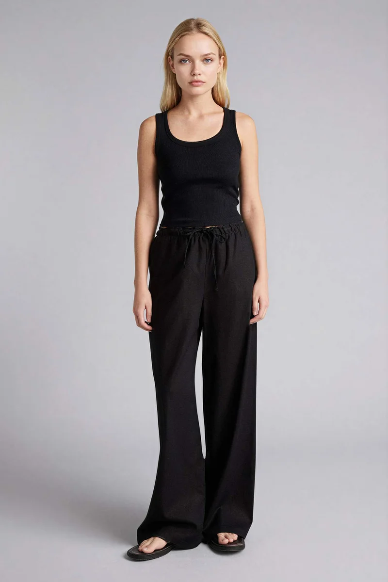 DeFacto Wide Leg Double Pocket Linen Blended Trousers