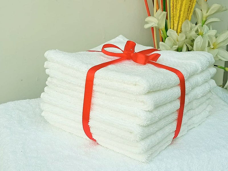 Belive-Me BeliveMe Cotton White Face Towel 14x14 inch 35x35 cm Towel Hanky for Gym Sports Exercise Running Travel Home and Kitchen Sweating Baby Feed White Handkerchief Towel Set of 6 Pieces - Image 1