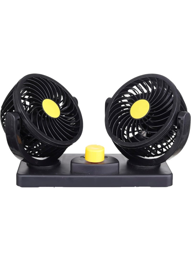 Double Headed Vehicle Fan 100% Pure Copper Motor Portable Usb Rechargeable Powered Fan, Black & Yellow HX-T304 - Image 4