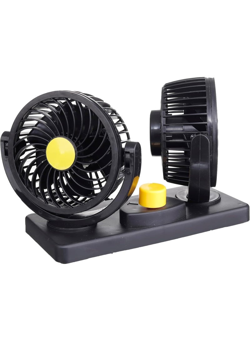 Double Headed Vehicle Fan 100% Pure Copper Motor Portable Usb Rechargeable Powered Fan, Black & Yellow HX-T304 - Image 5