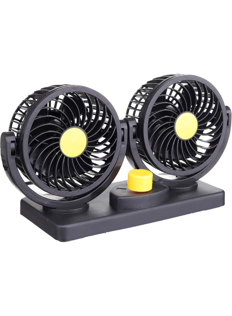 Double Headed Vehicle Fan 100% Pure Copper Motor Portable Usb Rechargeable Powered Fan, Black & Yellow HX-T304 - Image 1