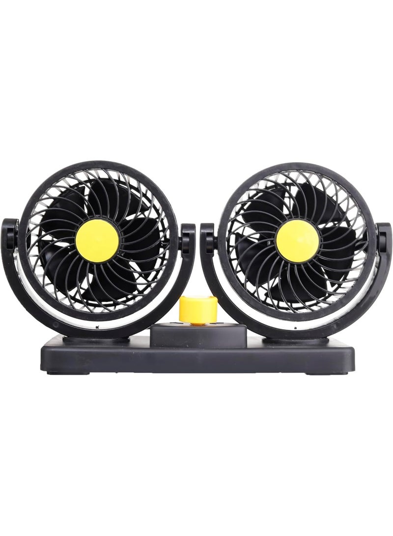 Double Headed Vehicle Fan 100% Pure Copper Motor Portable Usb Rechargeable Powered Fan, Black & Yellow HX-T304 - Image 2