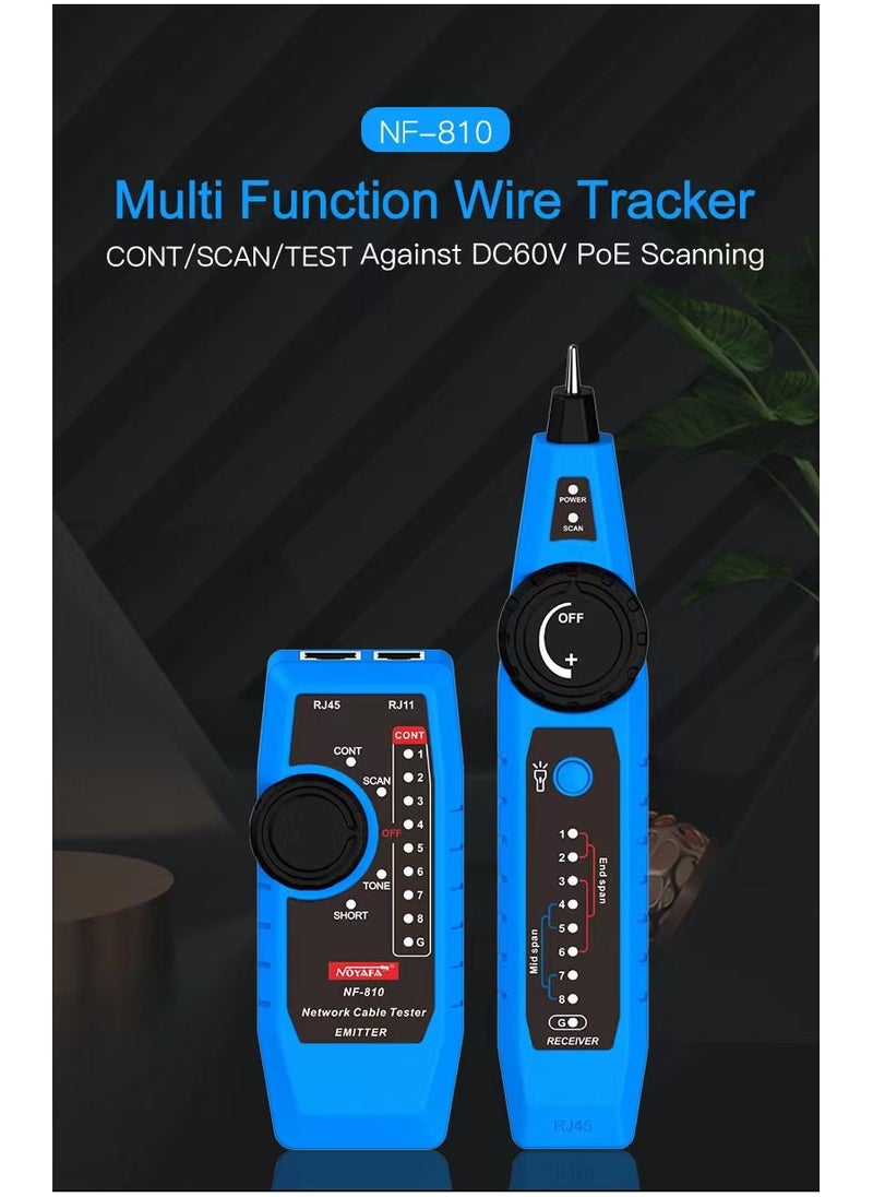NOYAFA - Noyafa NF-810 Multifunctional Network Tester， Ethernet LAN Network Wire Tracker with Telephone Line Tester , Network line Scanning, Power Cable Scanning and POE Switch Test Functions - Image 1