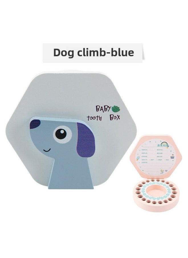 Generic Wooden Baby Teeth Replacement Teeth Storage Box Storage Box For Boys And Girls Umbilical Cord Fetal Hair Collection Commemorative Box-Color:Dog Climb-blue  - Image 1