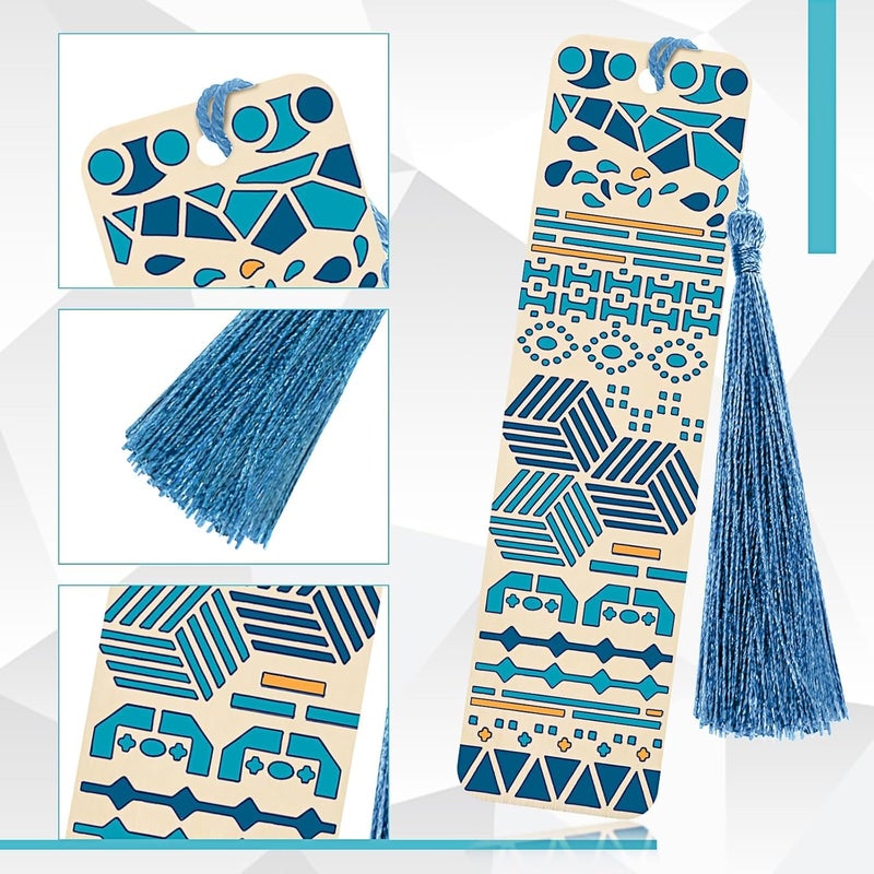 Tazweeq 92 Pieces Bookmark Making Kit, Includes 36 Pieces Unfinished DIY Wooden Blank Bookmarks, 36 Pcs Tassels and 20 Pcs Templates, DIY Crafts Hanging Tag Gift Tag Price Tags(Geometry,1.26 x 4.72 x - Image 3