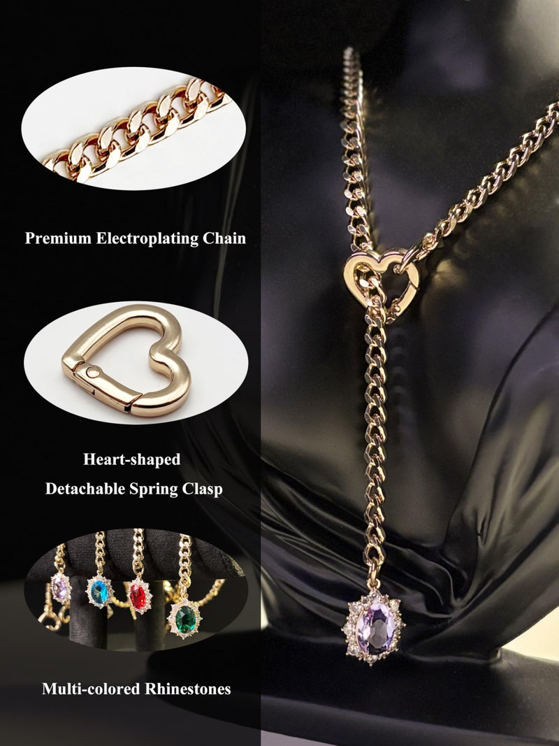 EverGlimp Women's Gold Heart O-Ring Necklace, Adjustable 25'' Cuban Chain with Detachable Heart Clasp and Colorful Rhinestone Pendant (Amethyst Purple) - Image 4