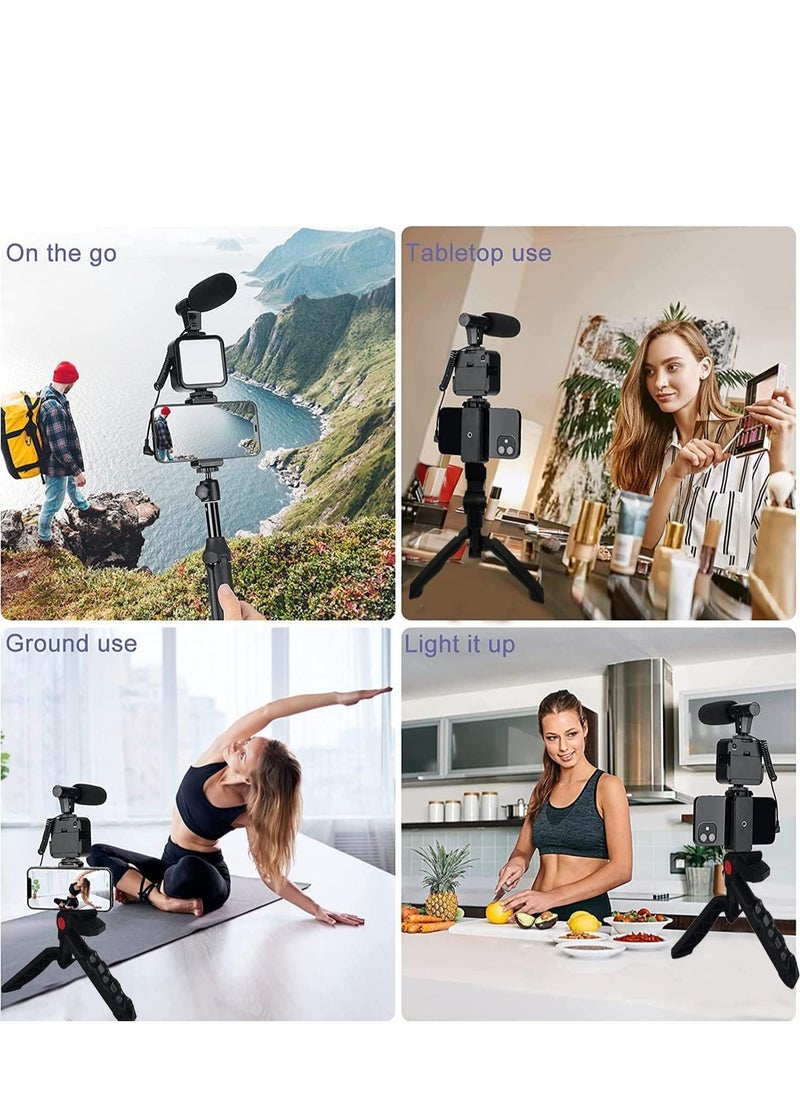 Vlogging Kit- iPhone/Android Compatible Vlogging Kit Phone Video Kit Accessories: Phone Tripod, Phone Mount, LED Light and Cellphone Shotgun Microphone for Phone Video Recording for YouTube, Vlog