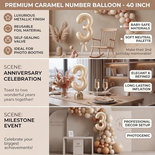 Atpata Funky #3 Elegant Caramel Colour JUMBO 40 INCH Number Balloons Set | 0 to 9 Digit Shapes | Decorative Balloons for Milestones & Celebrations - Image 5