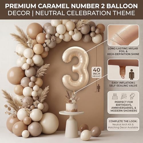 Atpata Funky #3 Elegant Caramel Colour JUMBO 40 INCH Number Balloons Set | 0 to 9 Digit Shapes | Decorative Balloons for Milestones & Celebrations - Image 4