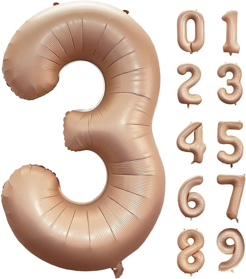 Atpata Funky #3 Elegant Caramel Colour JUMBO 40 INCH Number Balloons Set | 0 to 9 Digit Shapes | Decorative Balloons for Milestones & Celebrations - Image 1