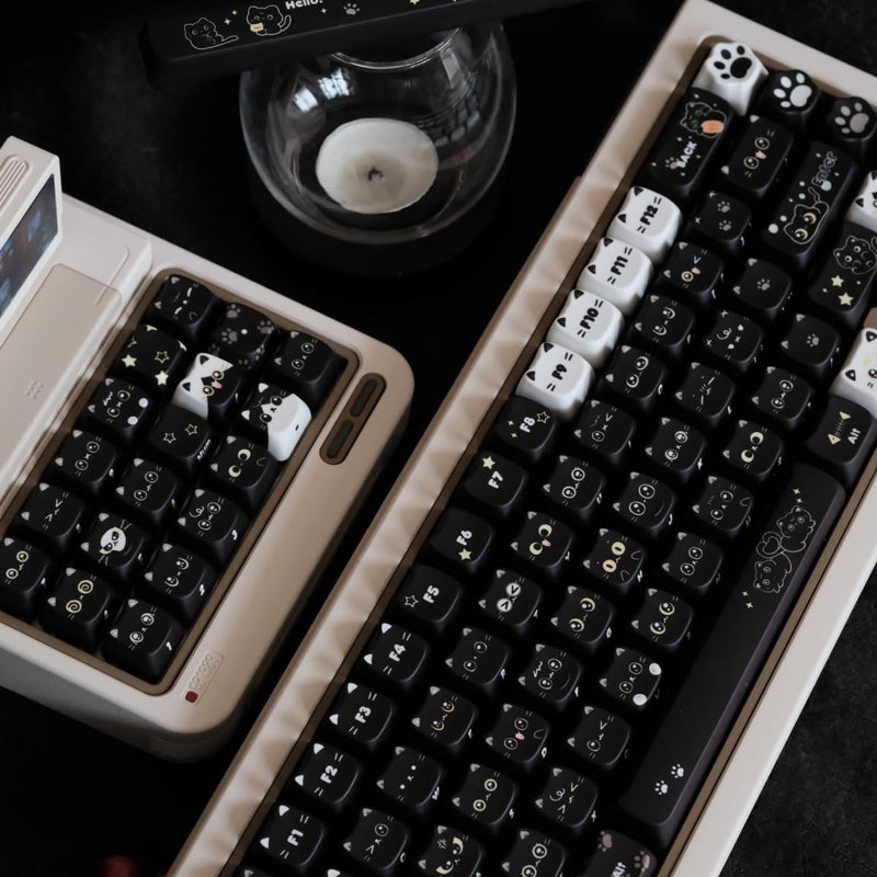 daixiahu Mao Height Cat Shape Theme keycaps PBT keycaps Customized keycap Set Suitable for 61/87/104/108 Cherry MX Switch and Other Mechanical Keyboards (New Black) - Image 2