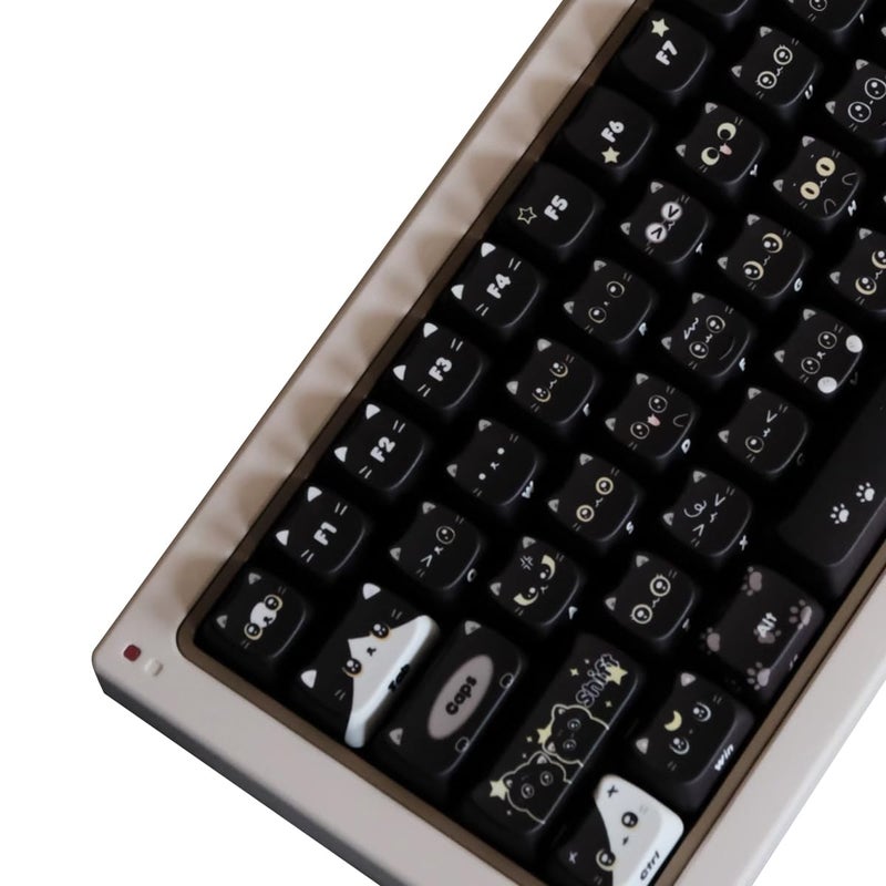 daixiahu Mao Height Cat Shape Theme keycaps PBT keycaps Customized keycap Set Suitable for 61/87/104/108 Cherry MX Switch and Other Mechanical Keyboards (New Black) - Image 1