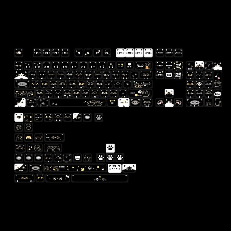 daixiahu Mao Height Cat Shape Theme keycaps PBT keycaps Customized keycap Set Suitable for 61/87/104/108 Cherry MX Switch and Other Mechanical Keyboards (New Black) - Image 4