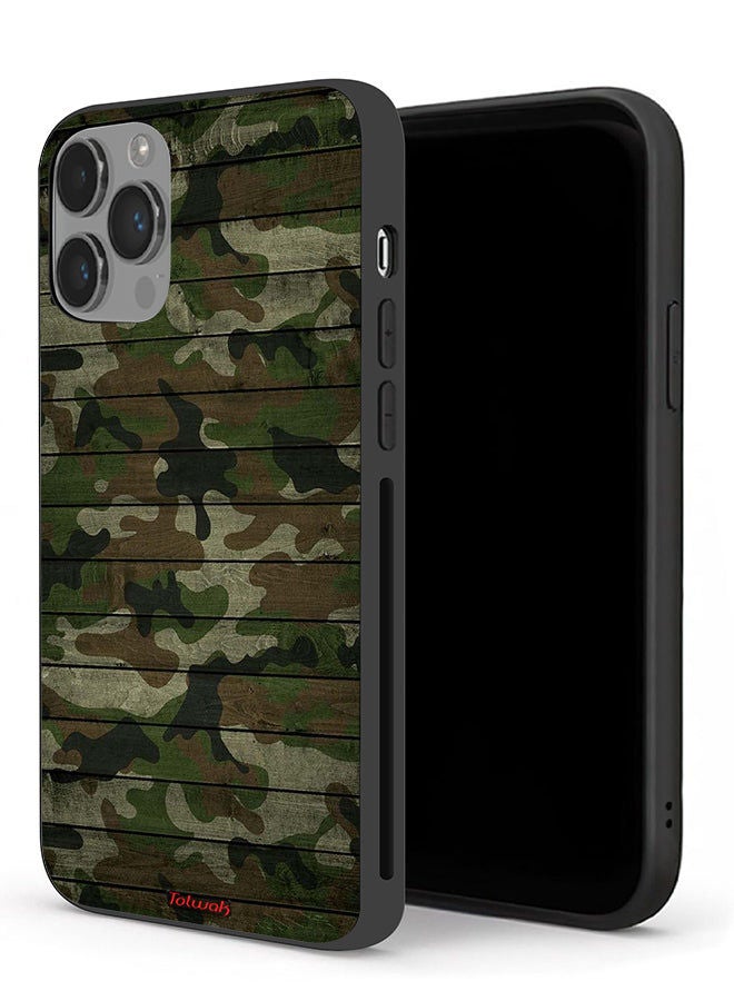 Tolwak حافظة واقية لجهاز آيفون 14 برو ماكس بنمط خشبي تمويهي - Image 1