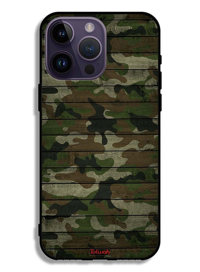 Tolwak حافظة واقية لجهاز آيفون 14 برو ماكس بنمط خشبي تمويهي - Image 2