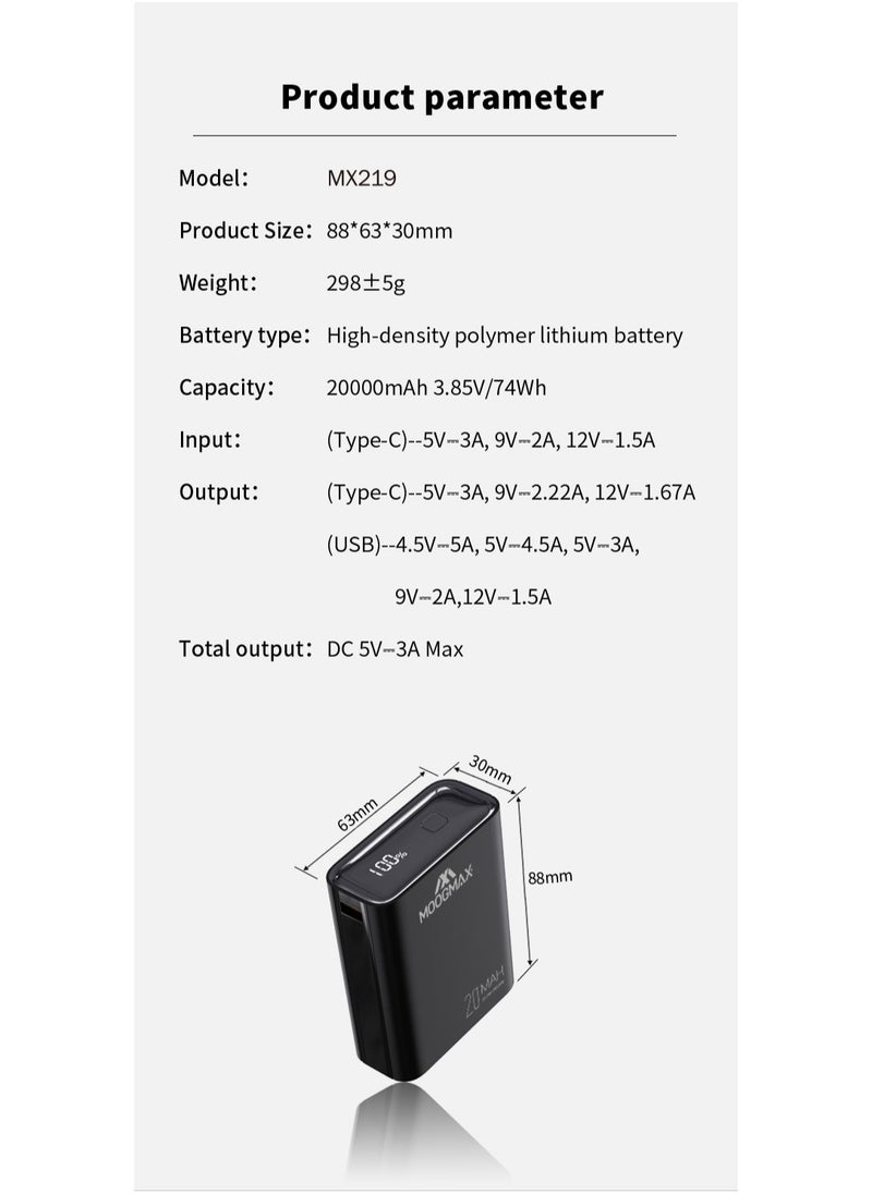 MOOGMAX - Marvel power bank 20000mAh with 22.5W, and an elegant design, small Mini size and weight, two ports (Type-C) & (USB-A), portable power bank fast charging, and a digital display screen. Gradient cyan color - Image 1
