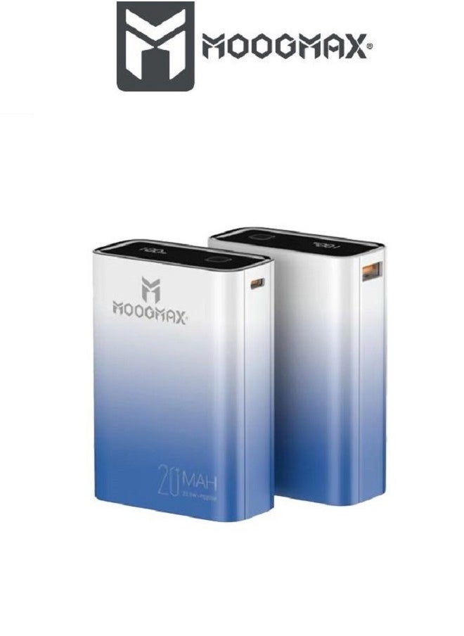 MOOGMAX - Marvel power bank 20000mAh with 22.5W, and an elegant design, small Mini size and weight, two ports (Type-C) & (USB-A), portable power bank fast charging, and a digital display screen. Gradient cyan color - Image 1