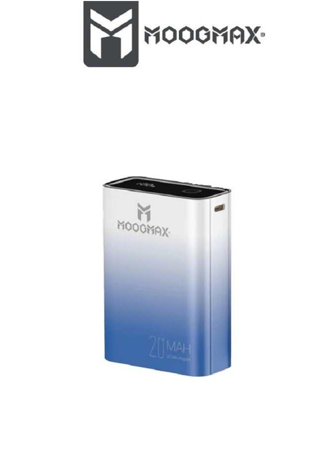 MOOGMAX - Marvel power bank 20000mAh with 22.5W, and an elegant design, small Mini size and weight, two ports (Type-C) & (USB-A), portable power bank fast charging, and a digital display screen. Gradient cyan color - Image 1
