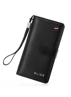 Elios Elios Women's Large Capacity Pu Leather Snap Closure Clutch Wallet Card Phone Holder Organizer Ladies Purse With Wrist Strap, Black  - Image 1