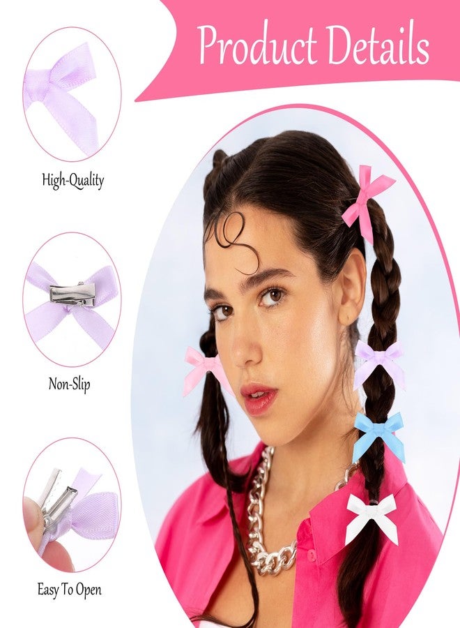 Hariendny 70PCS Mini Hair Bows & Clips for Women & Girls - Ribbon Bowknots, Solid Color Satin Bow Hair Barrettes - Image 2