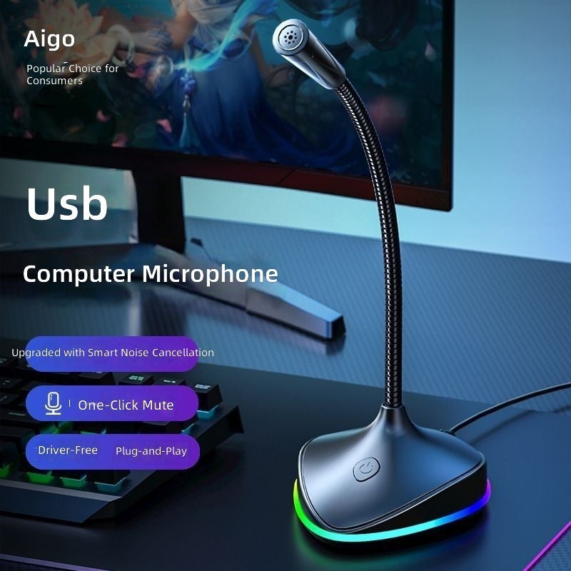 آيجو مايكروفون Aigo K8 USB - إلغاء الضوضاء للكمبيوتر واللاب توب ولعب الألعاب والمكالمات الصوتية والبث المباشر - Image 1