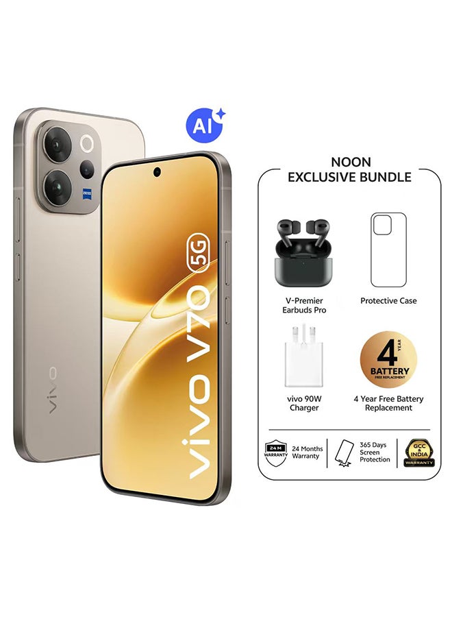 فيفو V70 ثنائي الشريحة 5G رمادي 8GB 256GB مع هدايا حصرية: شاحن TWS 90W، غطاء واقي، استبدال البطارية مجانًا لمدة 4 سنوات وضمان لمدة 24 شهرًا + 1 سنة استبدال الشاشة - نسخة الشرق الأوسط - Image 1