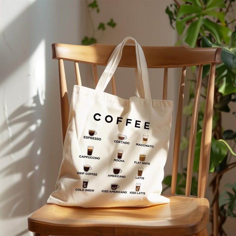 Coffee Canvas Totes, Reusable Cloth Cotton Tote Bags, Coffee Lover Gift, Canvas Tote Bag Aesthetic for Women, Casual Cotton Tote Bag for Work, Grocery, Shopping, Beach & Daily Use - Image 5