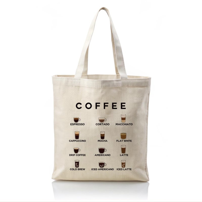 Coffee Canvas Totes, Reusable Cloth Cotton Tote Bags, Coffee Lover Gift, Canvas Tote Bag Aesthetic for Women, Casual Cotton Tote Bag for Work, Grocery, Shopping, Beach & Daily Use - Image 1