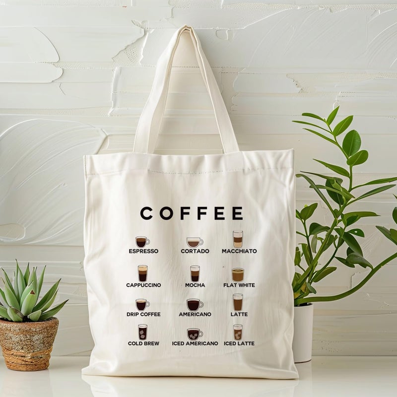 Coffee Canvas Totes, Reusable Cloth Cotton Tote Bags, Coffee Lover Gift, Canvas Tote Bag Aesthetic for Women, Casual Cotton Tote Bag for Work, Grocery, Shopping, Beach & Daily Use - Image 4
