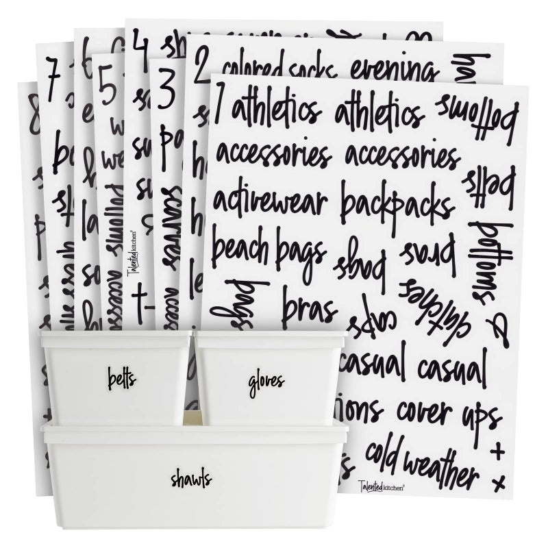 Talented Kitchen Closet Storage Labels - 224 Black Pre-Printed Closet Tags for Organizing Bins, Baskets, and Kitchen Storage (Water Resistant) - Image 1