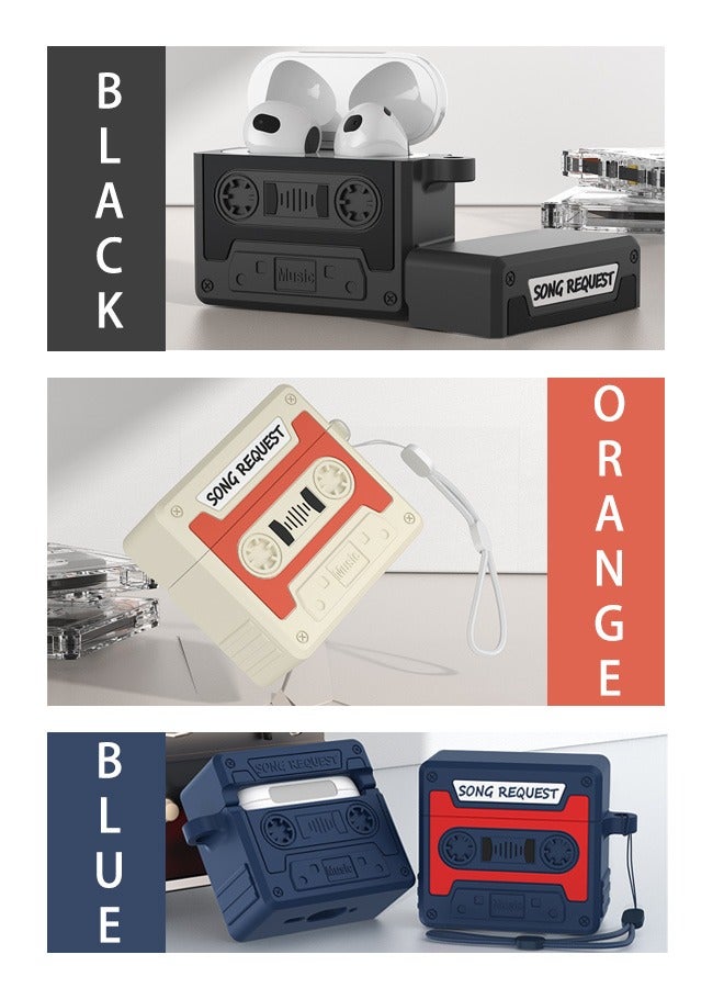 يونك الجيل الرابع airpods شحن غطاء مربع ، الرجعية كاسيت ، خالية من النفط ، ومكافحة السقوط ، 360 درجة الحماية ، لمسة اليد ، مع مجموعة تنظيف الحبل ، أسود - Image 4