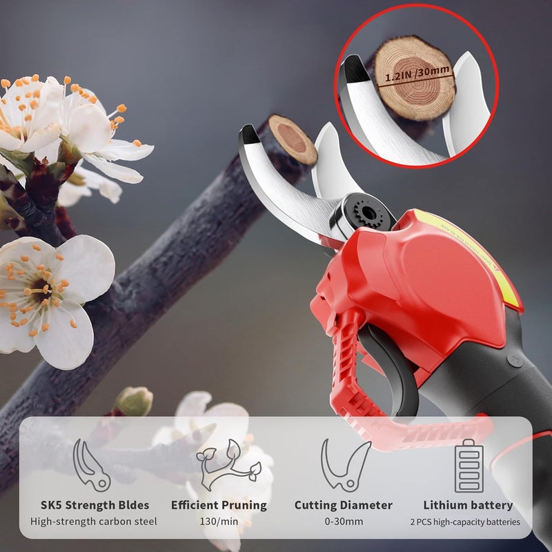 Dragro 2025 Upgraded Electric Pruning Shears Professional Cordless Electric Pruning Battery Powered, Tree Branch Pruner with 2 PCS Rechargeable 2 Ah Lithium Battery - 30mm (1.2inch) Cutting Diameter - Image 4