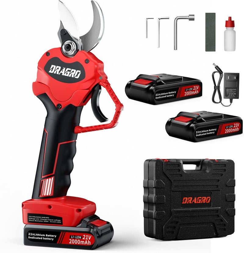 Dragro 2025 Upgraded Electric Pruning Shears Professional Cordless Electric Pruning Battery Powered, Tree Branch Pruner with 2 PCS Rechargeable 2 Ah Lithium Battery - 30mm (1.2inch) Cutting Diameter - Image 1