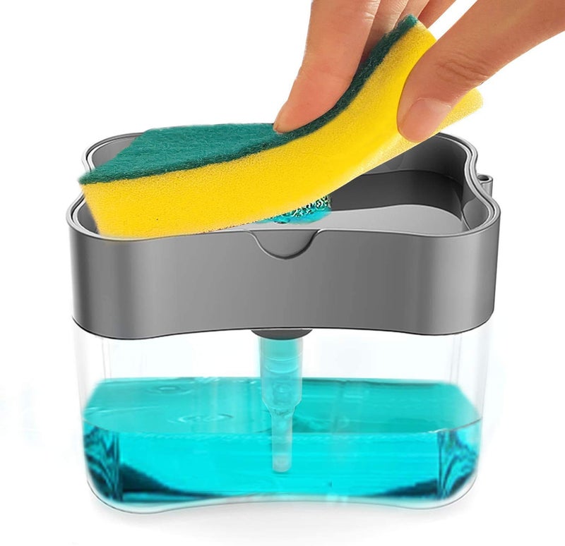 BKQPTL 2 in 1 Soap Dispenser for Bathroom Accessories Dishwasher Liquid Holder Liquid Dispenser Pump |Soap Pump 400 ML with Sponge Holder Kitchen Sink Accessories Items (Multi-Color) - Image 1