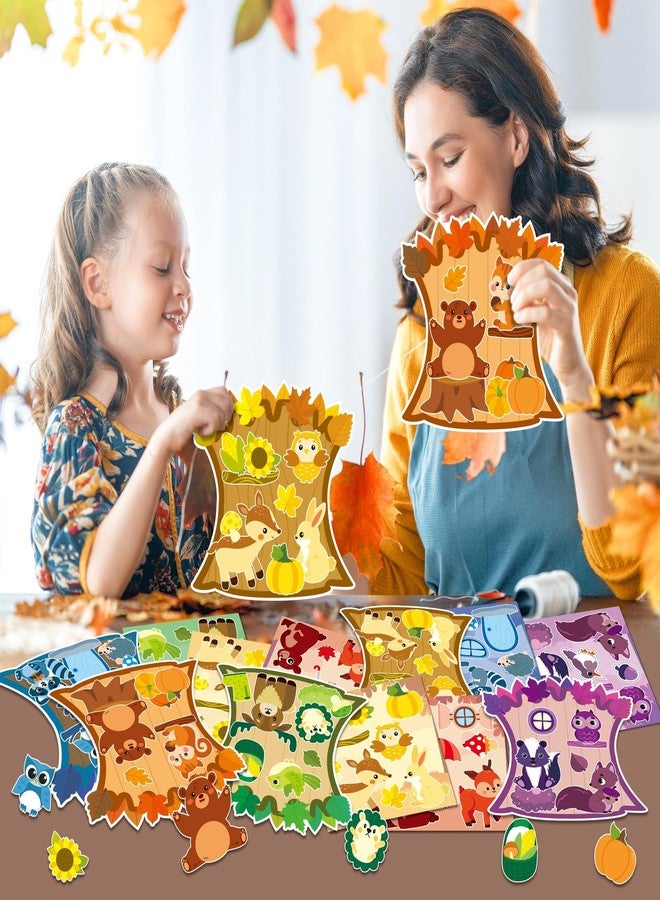 CY2SIDE 12 Sets Colorful Sorting Fall Woodland Animal Scene Sticker Art Craft for Kids, Make A Fall Woodland Scene with Fox Pumpkin Sticker, DIY Autumn Party Games for School Classroom Activities - Image 4