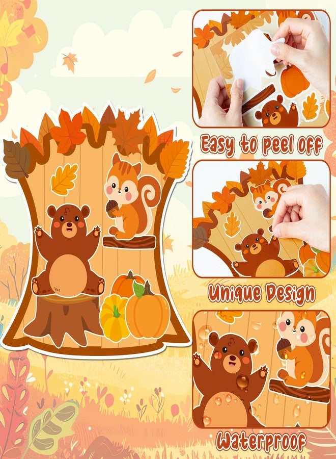 CY2SIDE 12 Sets Colorful Sorting Fall Woodland Animal Scene Sticker Art Craft for Kids, Make A Fall Woodland Scene with Fox Pumpkin Sticker, DIY Autumn Party Games for School Classroom Activities - Image 3