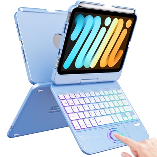 FUWANG Keyboard Case for iPad mini 7 A17 Pro (2024) & iPad mini 6th Generation (2021) 8.3-inch, 360° Swivel, Multi-Touch Trackpad, 7-Color Backlit, Keyboard Cover with Pencil Holder, Blue - Image 1