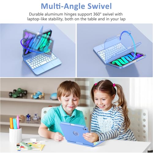 FUWANG Keyboard Case for iPad mini 7 A17 Pro (2024) & iPad mini 6th Generation (2021) 8.3-inch, 360° Swivel, Multi-Touch Trackpad, 7-Color Backlit, Keyboard Cover with Pencil Holder, Blue - Image 5