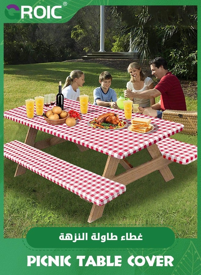 GROIC 3Pcs OutdoorLines Vinyl Fitted Picnic Table Cover with Bench Covers,Waterproof Camping Tablecloth for Table,lastic Covers Outdoor, Camping,72x30 Inches Patio - Image 1