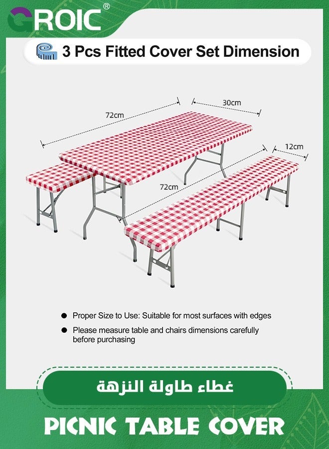 GROIC 3Pcs OutdoorLines Vinyl Fitted Picnic Table Cover with Bench Covers,Waterproof Camping Tablecloth for Table,lastic Covers Outdoor, Camping,72x30 Inches Patio - Image 2