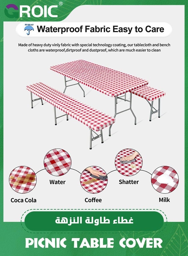 GROIC 3Pcs OutdoorLines Vinyl Fitted Picnic Table Cover with Bench Covers,Waterproof Camping Tablecloth for Table,lastic Covers Outdoor, Camping,72x30 Inches Patio - Image 3